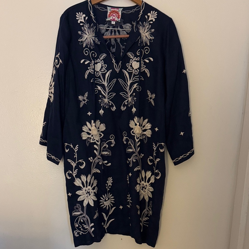 Johnny Was Dark Blue Floral Embroidered Dress